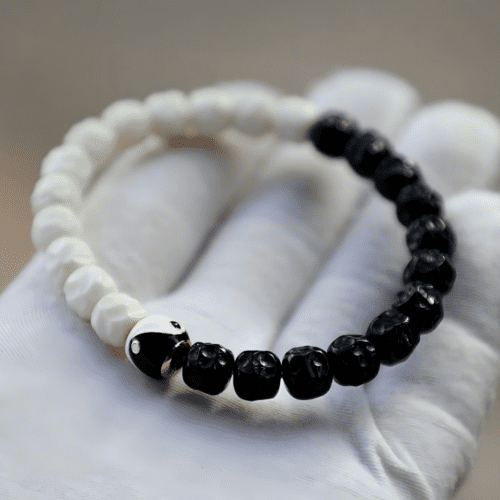 “Non-Form” Ebony & White Jade Bracelet