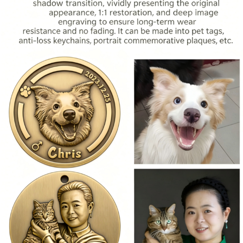Jiuhua Creation Custom Pet ID Tag for Dogs & Cats, Portrait Memorial Gift, Keychain Pendant